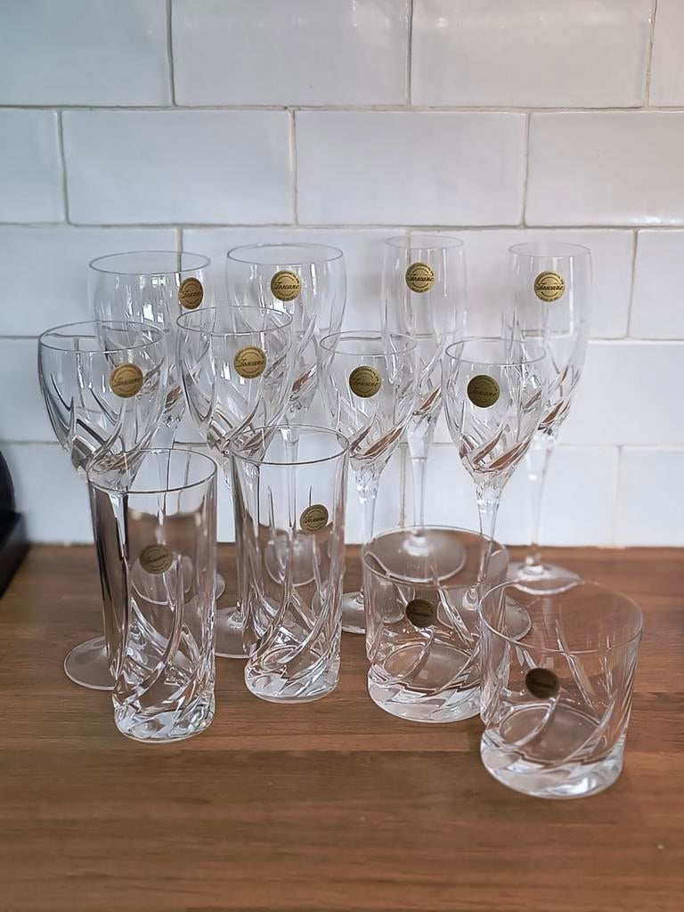 2 persoons kristal glazen set, wedgwood Toscane, loodkristal, Glas of Glazen, Nieuw, Ophalen of Verzenden, Glas