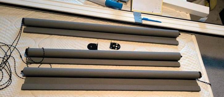 Antraciet rolgordijnen met luxe beklede onderlat, Ophalen of Verzenden, Zo goed als nieuw, 50 tot 100 cm, 150 tot 200 cm