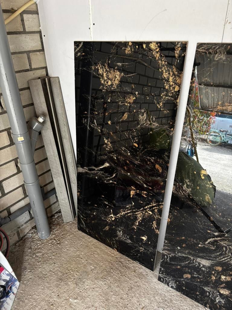 2 hoogglans tegels 120x60cm marmer goud effect, Ophalen, 60 cm of meer, Nieuw, Minder dan 5 m²