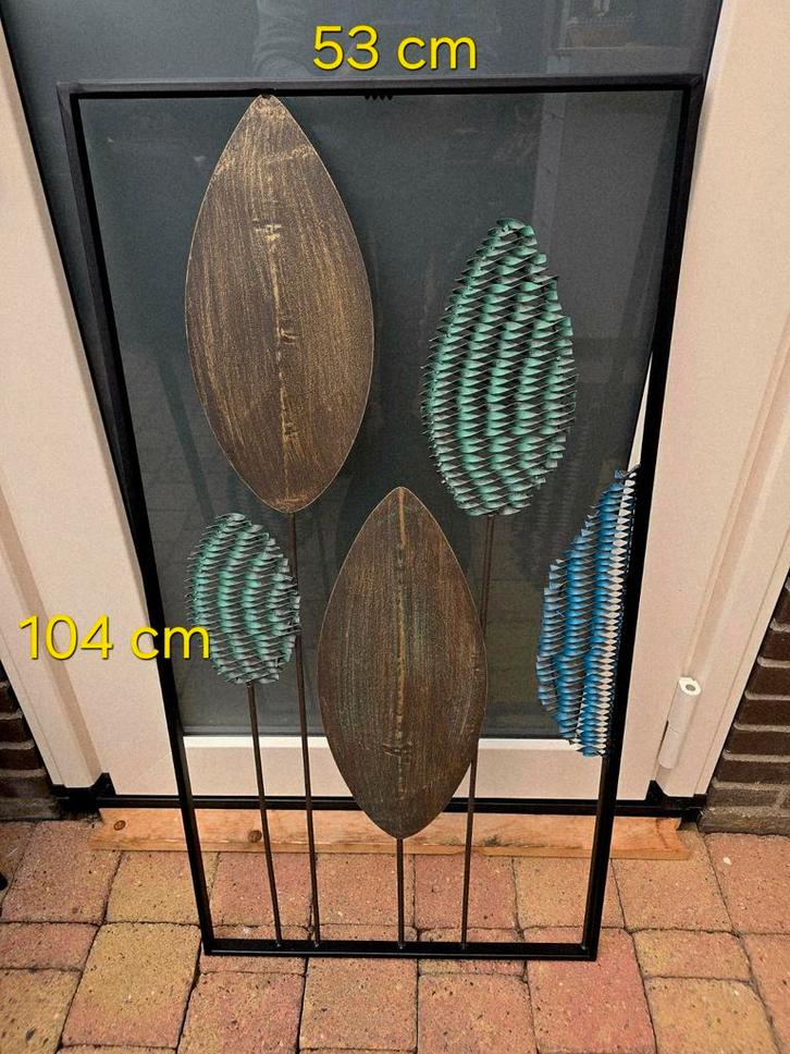 Metalen wanddecoratie met bladeren - 104x53 cm, Huis en Inrichting, Woonaccessoires | Wanddecoraties, Gebruikt, Wandsculptuur