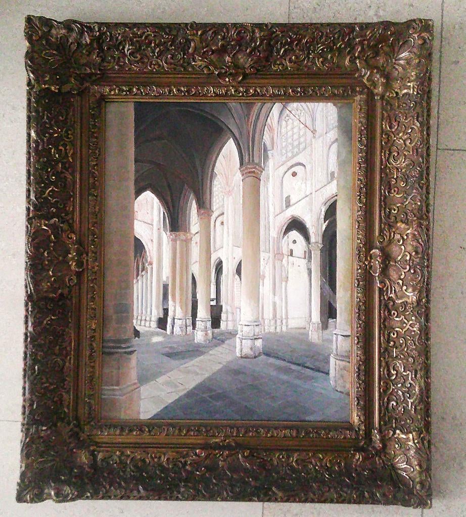 Kerkinterieur Maria Magdalena kerk te Goes ca. 1940, Antiek en Kunst, Kunst | Schilderijen | Klassiek, Ophalen of Verzenden
