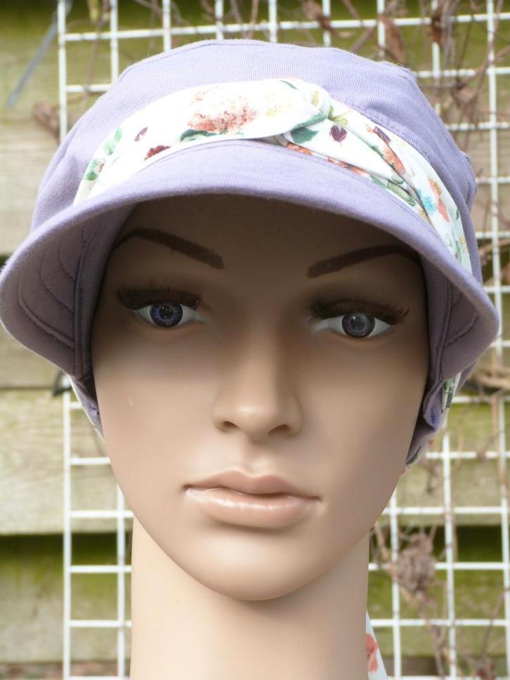 Chemo/haarverlies tricot pet met sjaal no 59 I. Lila., Kleding | Dames, Mutsen, Sjaals en Handschoenen, Nieuw, Muts, Maat 42/44 (L)