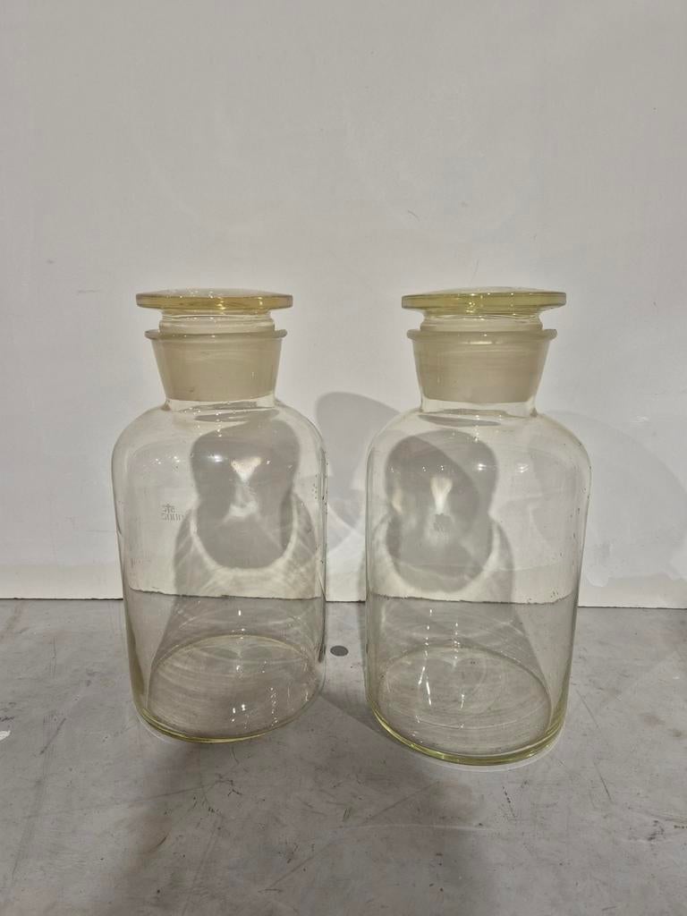 2 zeer grote oude apothekers flessen potten stopflessen, Ophalen of Verzenden