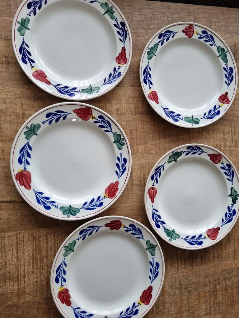 5 Boerenbont ontbijtbordjes, Ophalen of Verzenden, Aardewerk, Boerenbont, Bord(en)