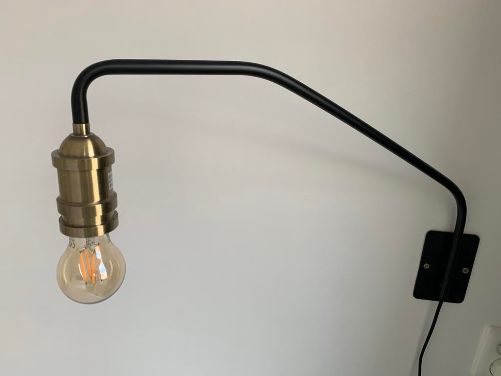 2x Zwarte stalen wandlampen met industriële look, Ophalen, Zo goed als nieuw, Metaal