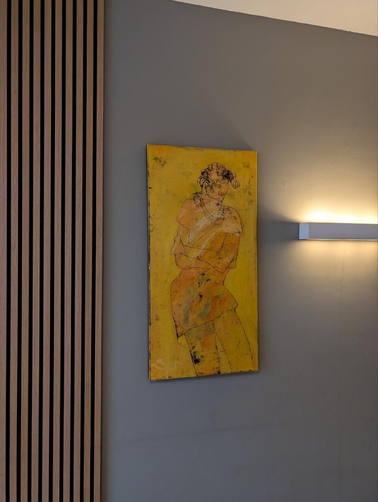 Modern Schilderij Sjer Jacobs 100x50 cm. Geel tinten., Ophalen of Verzenden