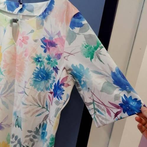 Miss Etam jurk wit +pastel bloemen print 1/2 mw mt xxl 38007, ., Ophalen of Verzenden, Zo goed als nieuw, Miss Etam.