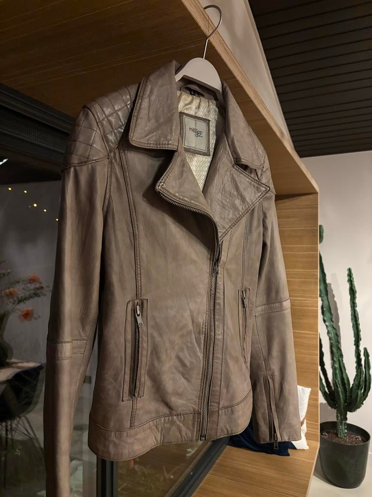 Mission Blue leren jas, Kleding | Dames, Ophalen of Verzenden, Zo goed als nieuw, Maat 42/44 (L), Grijs
