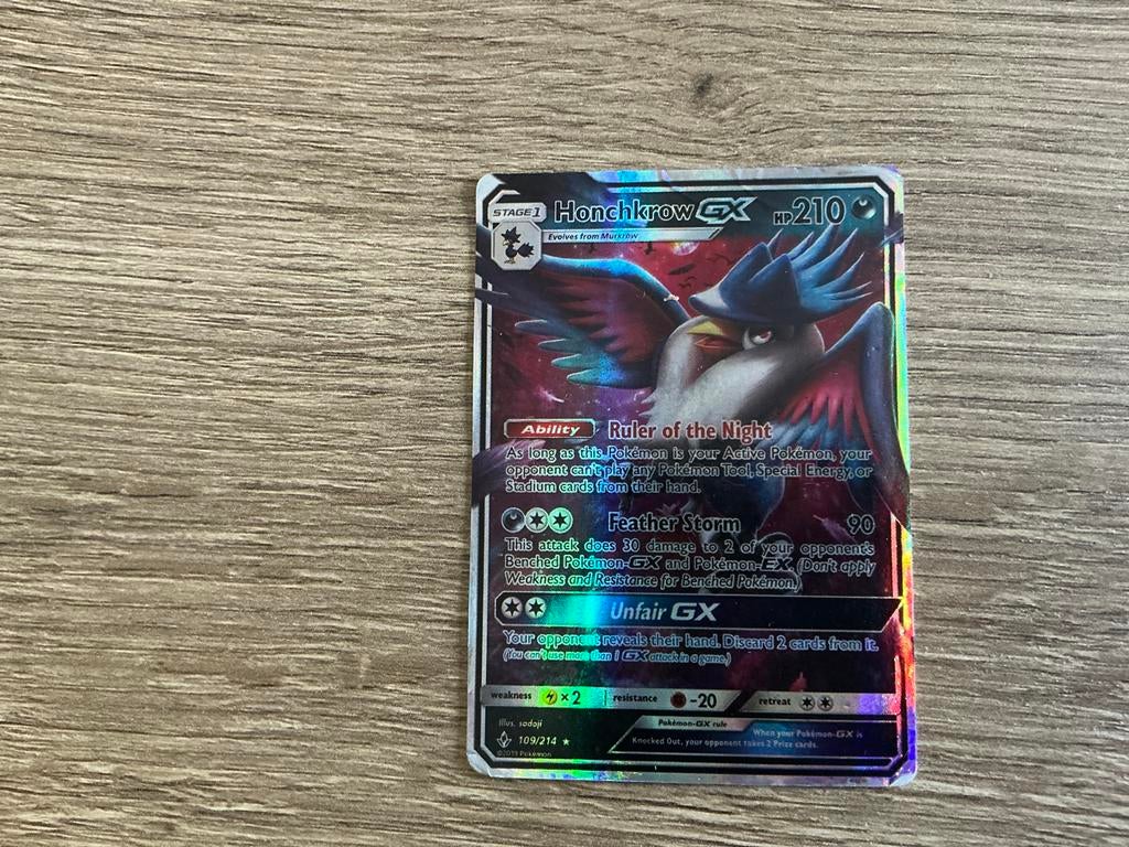 Honchkrow GX Pokémon Kaart - Beschadigd, Ophalen, Gebruikt, Losse kaart, Foil