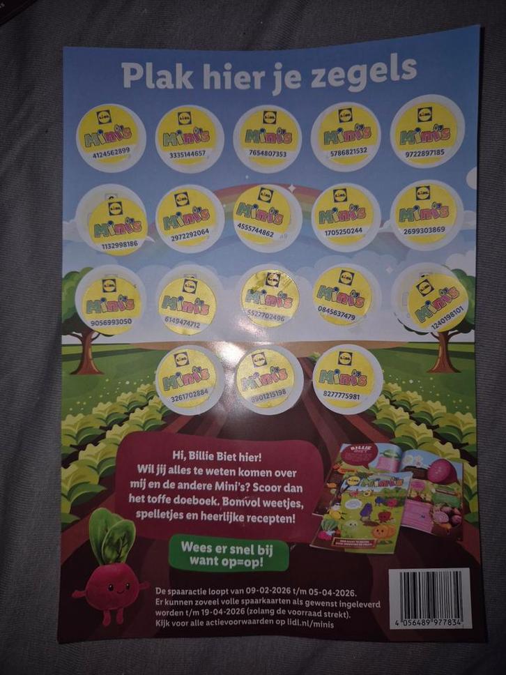 Volle spaarkaart Lidl Mini's (18 zegels), Verzamelen, Supermarktacties, Lidl, Ophalen of Verzenden