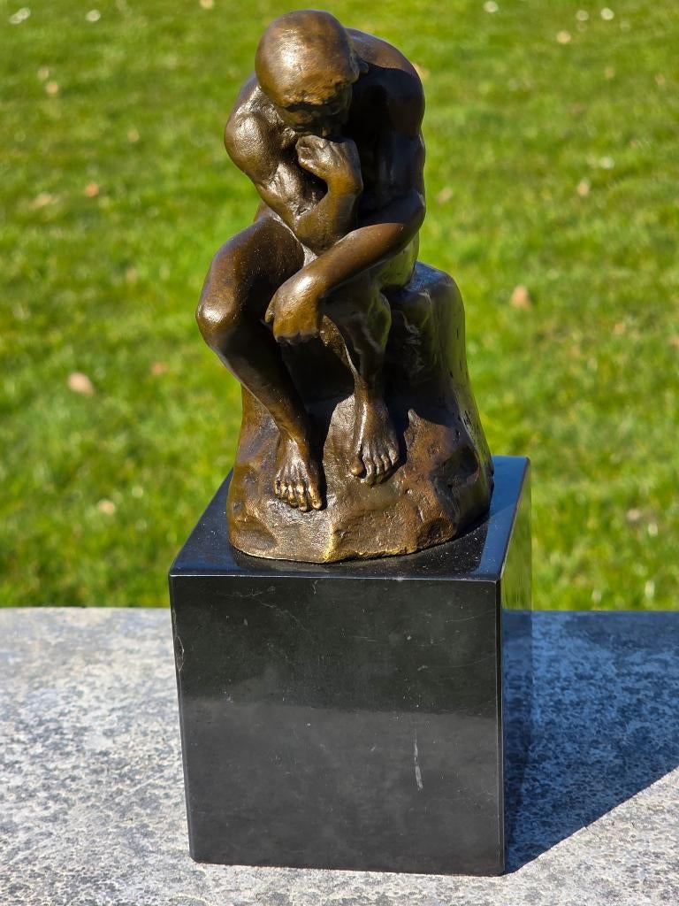 DE DENKER / RODIN / bronzen beeld op marmeren voet, Ophalen of Verzenden