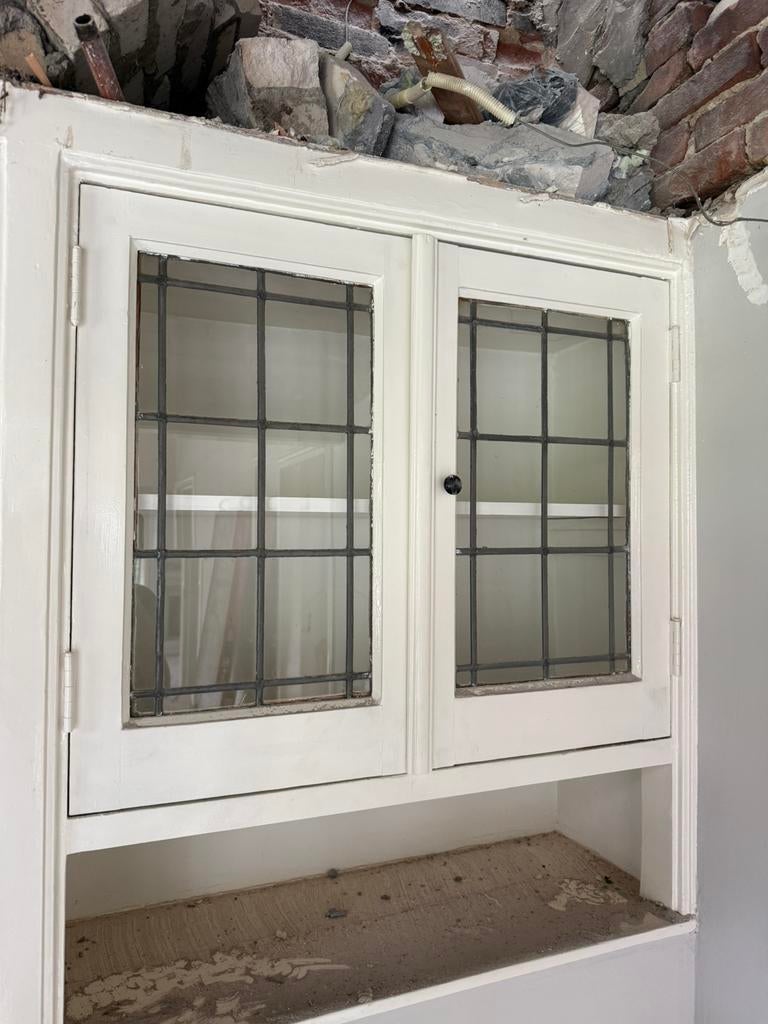 Kastdeurtjes met glas in lood - 4 beschikbaar, Ophalen, Minder dan 50 cm, Gebruikt, Minder dan 100 cm