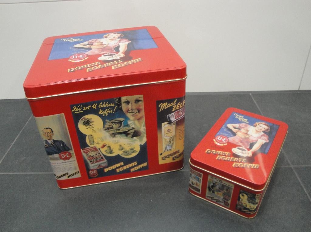 2 LEUKE BROCANTE "DOUWE EGBERTS" KOFFIEBLIKKEN, Verzamelen, Ophalen of Verzenden, Gebruikt, Koffie, Douwe Egberts
