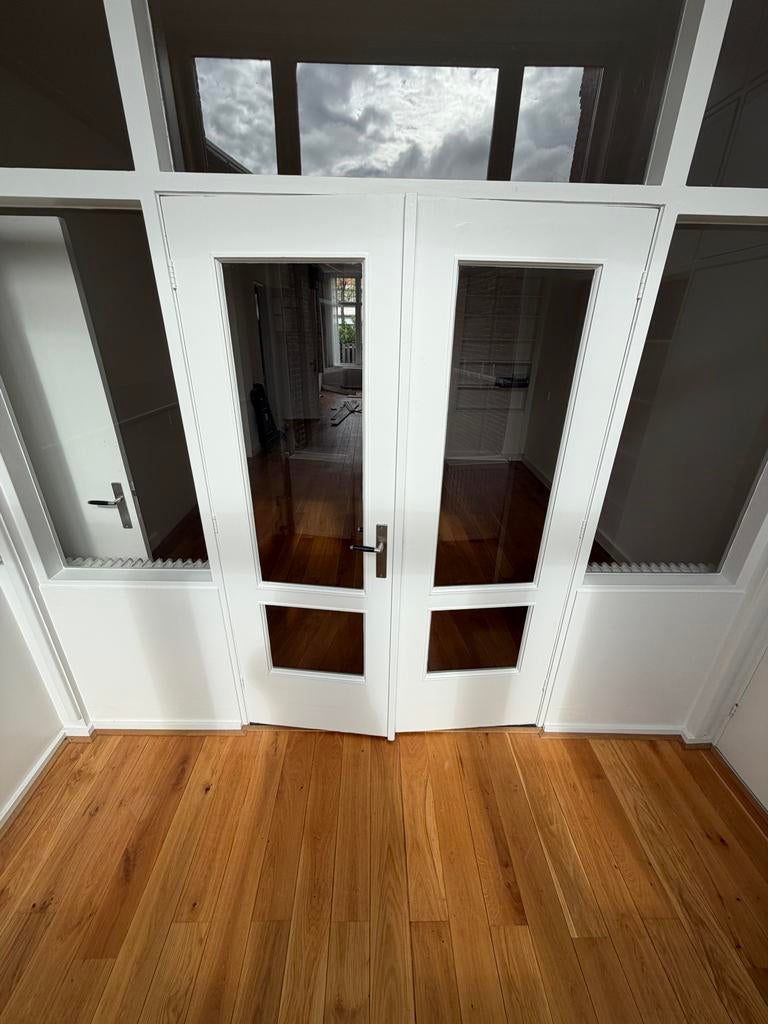 Witte deuren met glas (2 stuks), Doe-het-zelf en Verbouw, Deuren en Horren, Ophalen, Gebruikt, Minder dan 80 cm, Binnendeur