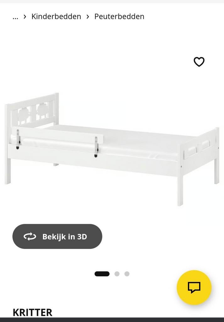 IKEA Kritter Peuterbed Wit met Valbeveiliging, Gebruikt, 70 tot 85 cm, 160 tot 180 cm, Ophalen