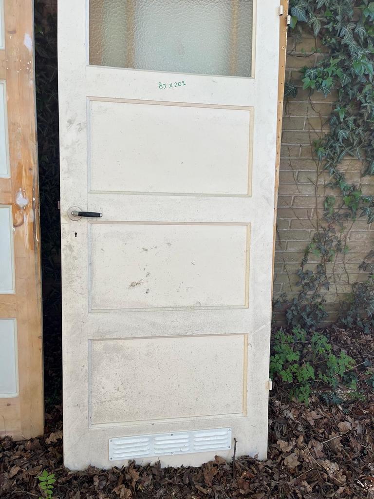 Paneeldeur met venster en glas 83 x 201 cm met deurklink, Ophalen