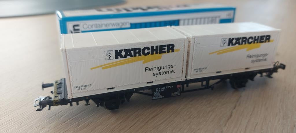 Märklin DB/Kärcher containerwagen met 2 containers in vvp, Hobby en Vrije tijd, Modeltreinen | H0, Wisselstroom, Wagon, Ophalen of Verzenden