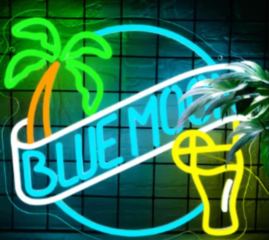 LED lamp neon stijl Blue Moon (35x33.3cm), Ophalen of Verzenden, Nieuw, Lichtbak of (neon) lamp
