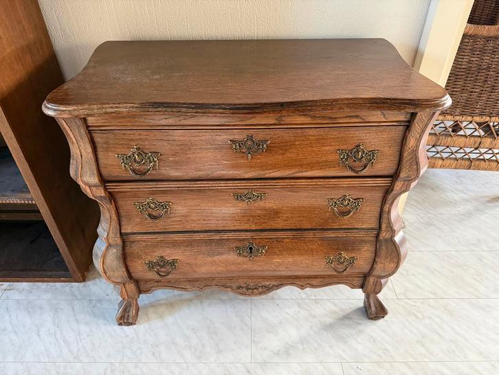 Antieke vintage eikenhouten commode met 2 vakken, Huis en Inrichting, Kasten | Ladekasten, Gebruikt, Minder dan 100 cm, 50 tot 100 cm