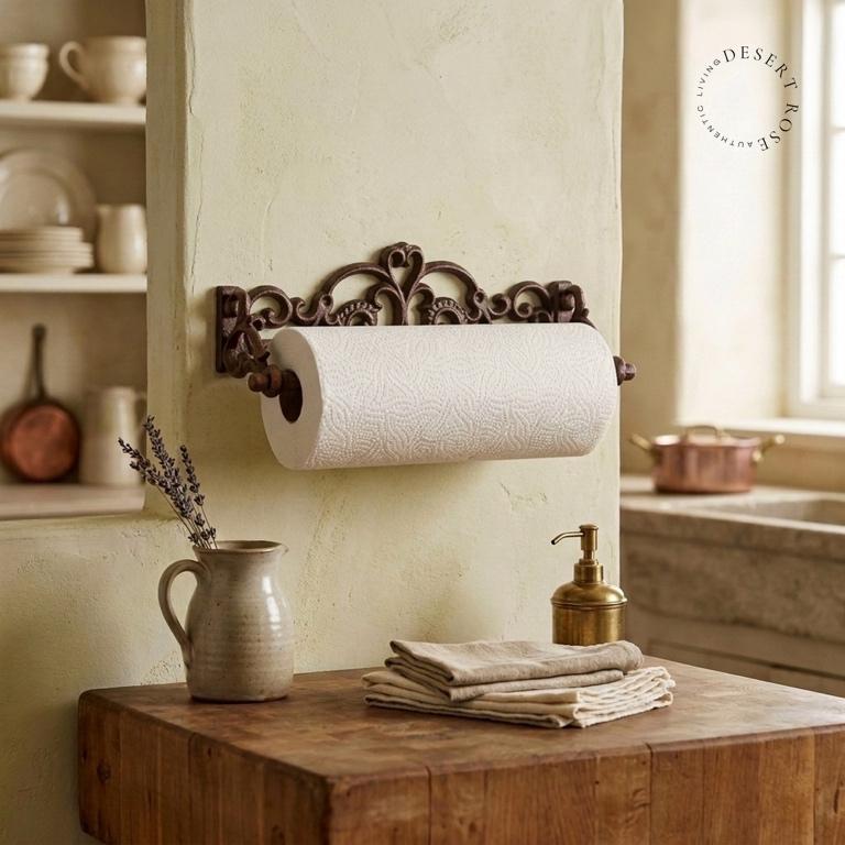 Landelijke keukenrolhouder gietijzer bruin, Desert Rose, Trompstraat 5D, Zandvoort, Info@desert-rose.nl, Nieuw