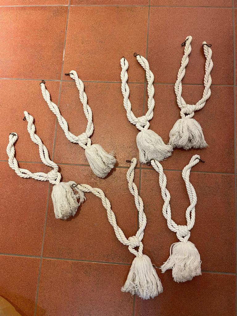 6x Gordijnkoord / embrasse Creme, ca 50 cm met koperen haken, Ophalen, Gebruikt, Klassiek, 50 tot 100 cm