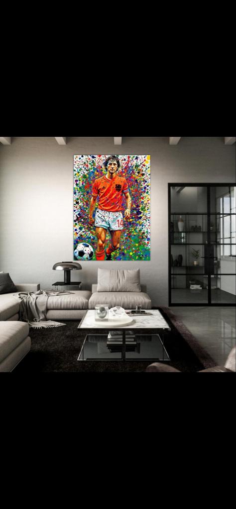 Groot formaat (120-80 cm) live portret Johan Cruyff nr 14, Ophalen of Verzenden