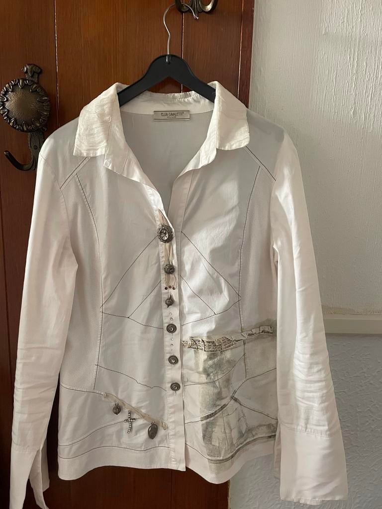 Vintage Elisa Cavaletti damesblouse maat 40, Ophalen of Verzenden, Gedragen, Maat 38/40 (M), Wit