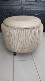 Vintage naaipoef cremewit met deksel, Minder dan 50 cm, Gebruikt, Rond, Minder dan 50 cm