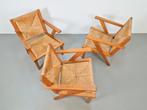 Set 3 art deco brutalist eiken hout fauteuil biezen ‘40, N, 75 tot 100 cm, N, 50 tot 75 cm