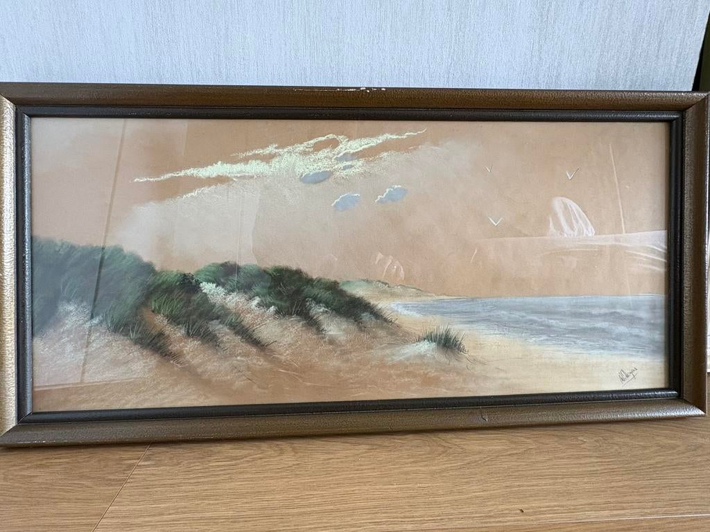 klassiek schilderij met duin/strand/zee tafereel. Gesigneerd, Antiek en Kunst, Kunst | Schilderijen | Klassiek, Ophalen