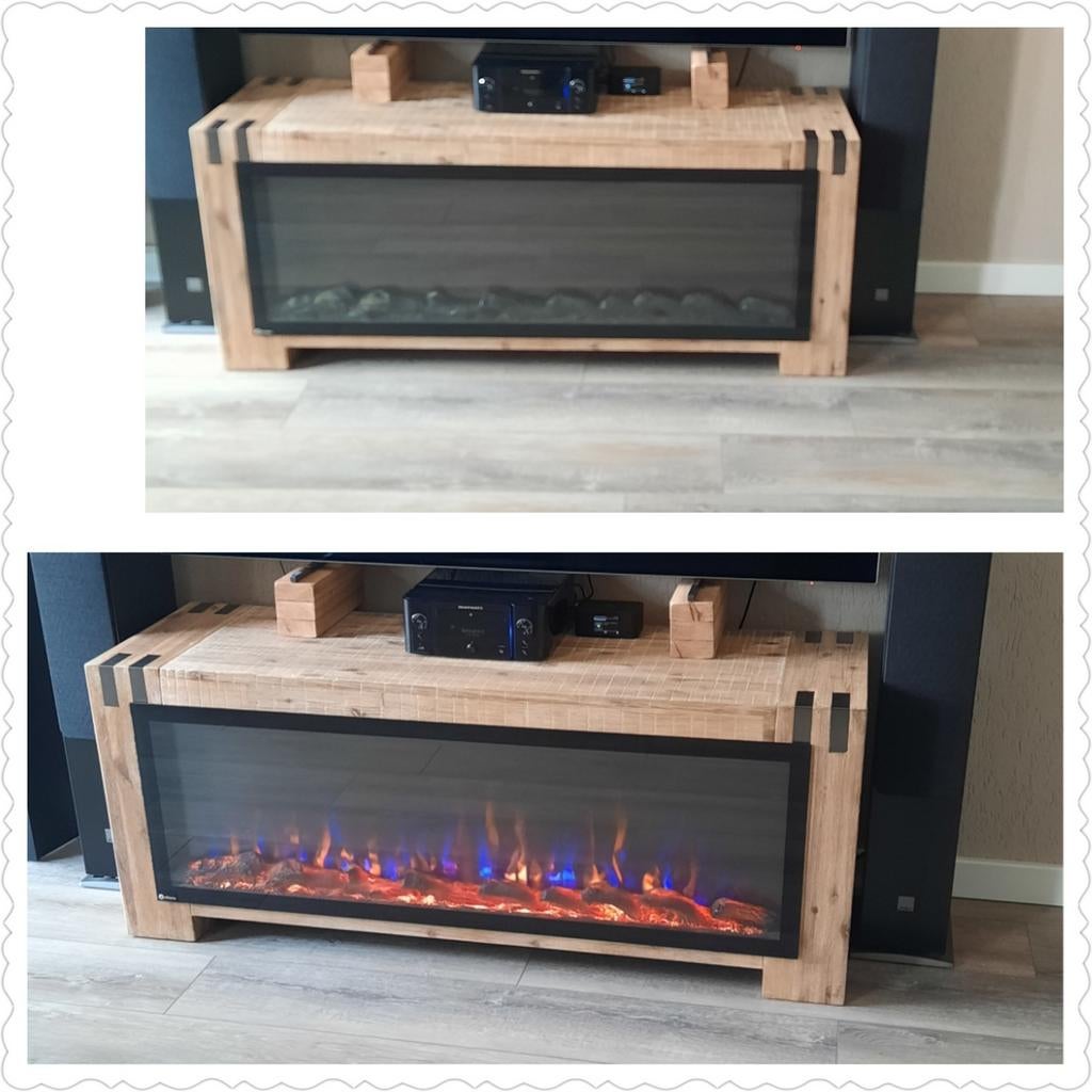 Tv meubel met haard Bassano serie, Ophalen of Verzenden, Zo goed als nieuw, Vrijstaande haard, Elektrische haard