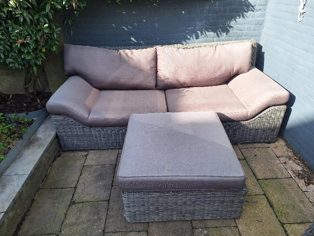 Loungebank en hocker Royal Lifestyle met kussenset, Ophalen, Gebruikt, Bank, 3 zitplaatsen