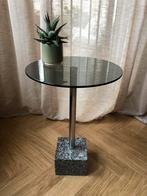Design bijzettafel van rookglas, metaal en graniet, Minder dan 55 cm, Rond, Ophalen, 45 tot 60 cm