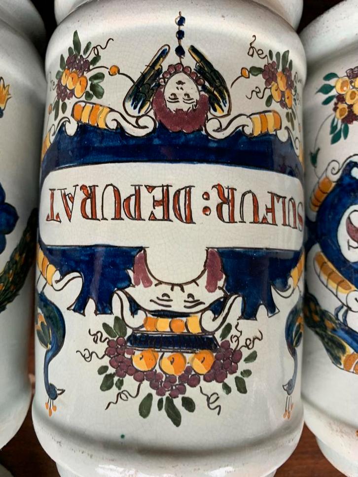 Set van 4 antieke apothekerspotten met deksel, Antiek en Kunst, Antiek | Keramiek en Aardewerk, Ophalen of Verzenden