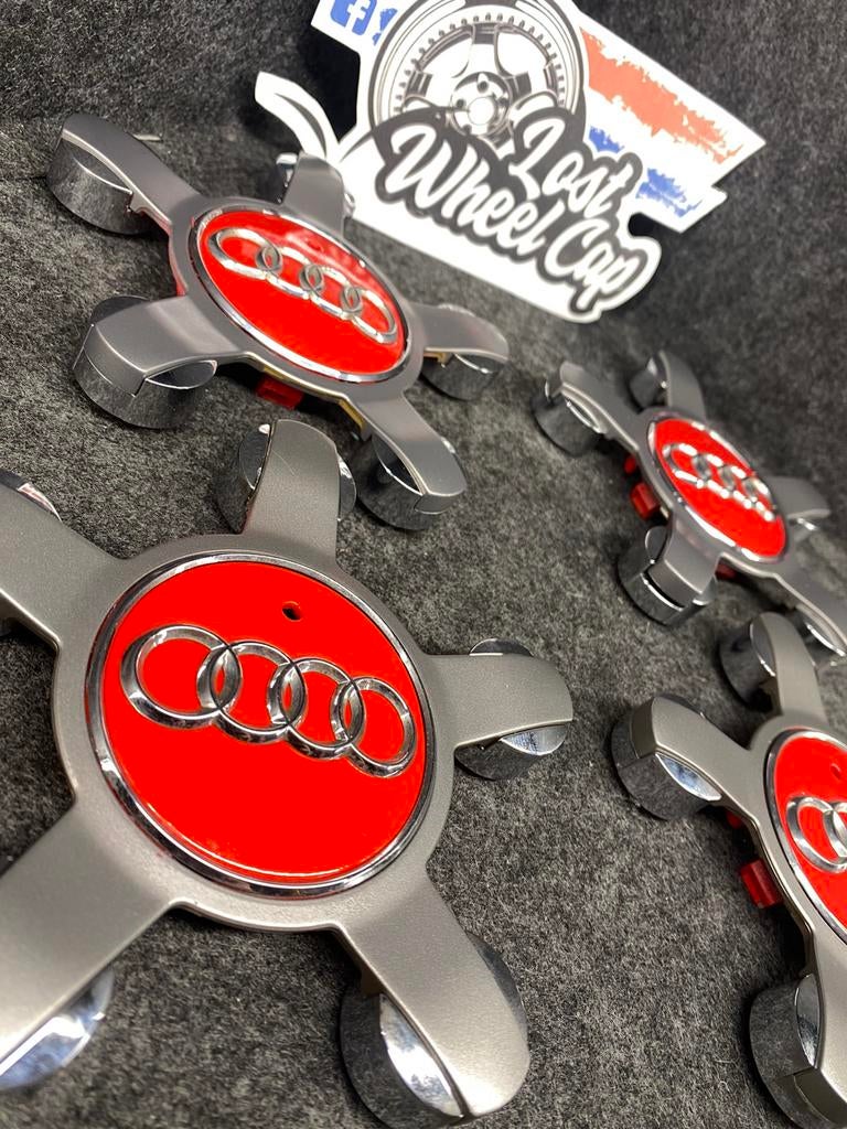 Custom rode audi 5x112 naafkapjes naafdoppen, Auto diversen, Wieldoppen, Ophalen of Verzenden, Zo goed als nieuw