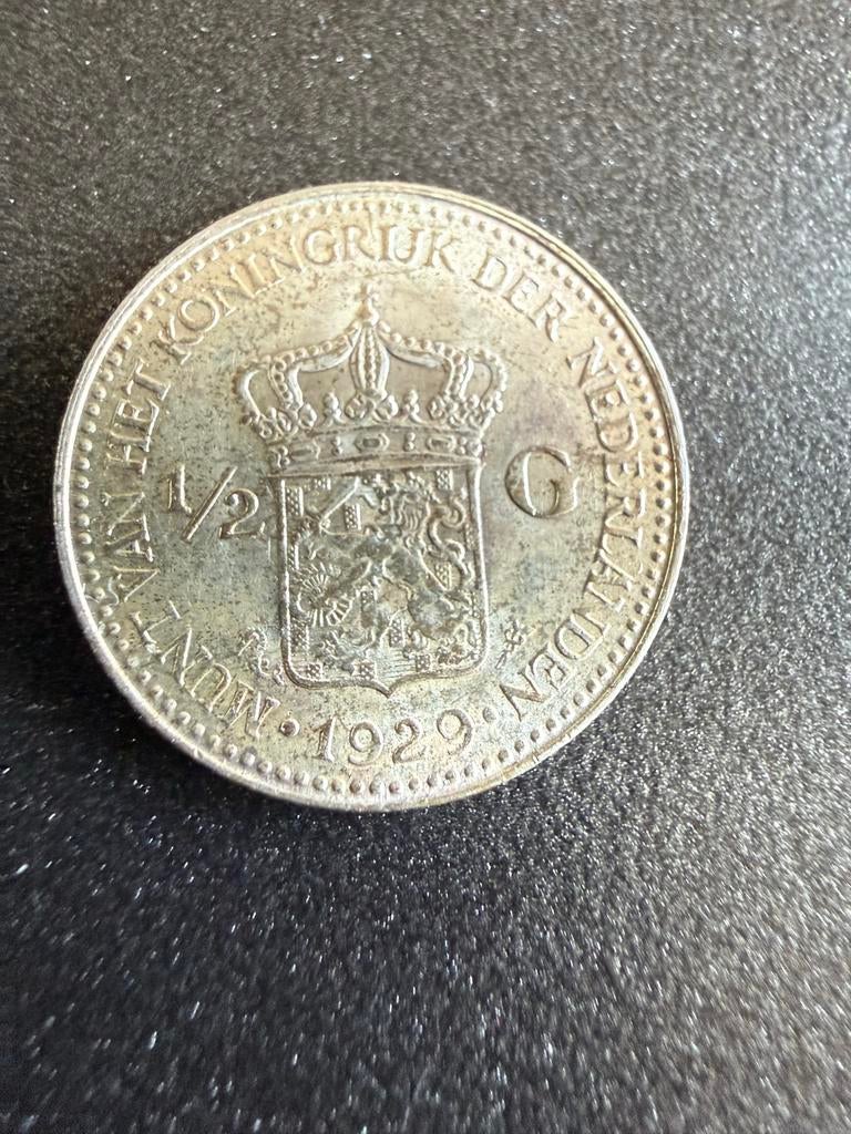 Zilveren halve gulden munt 1929 kon.Wilhelmina, Postzegels en Munten, Munten | Nederland, Zilver, Ophalen of Verzenden, Koningin Wilhelmina