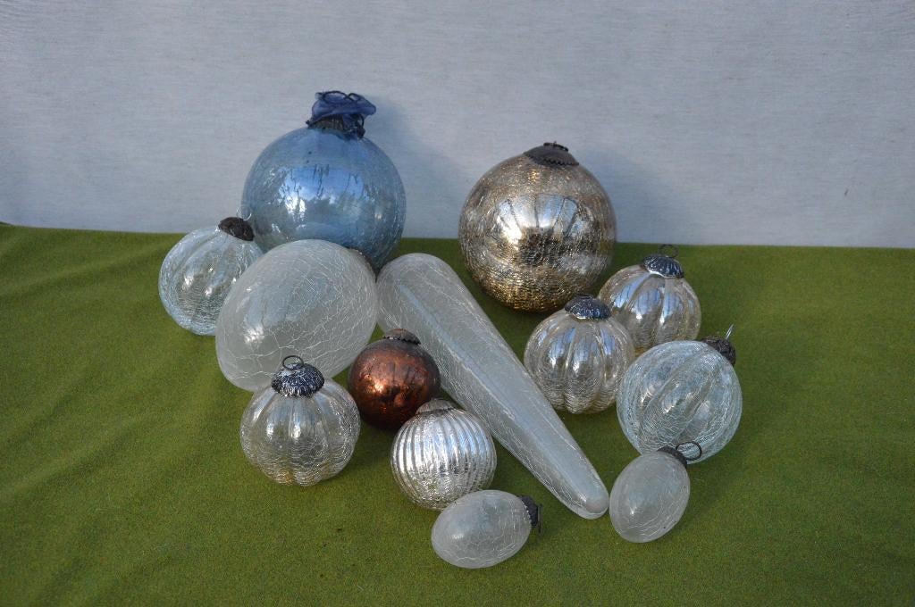 13 vintage glazen heksen ballen/ kerstballen met metalen haa, Ophalen of Verzenden, Gebruikt