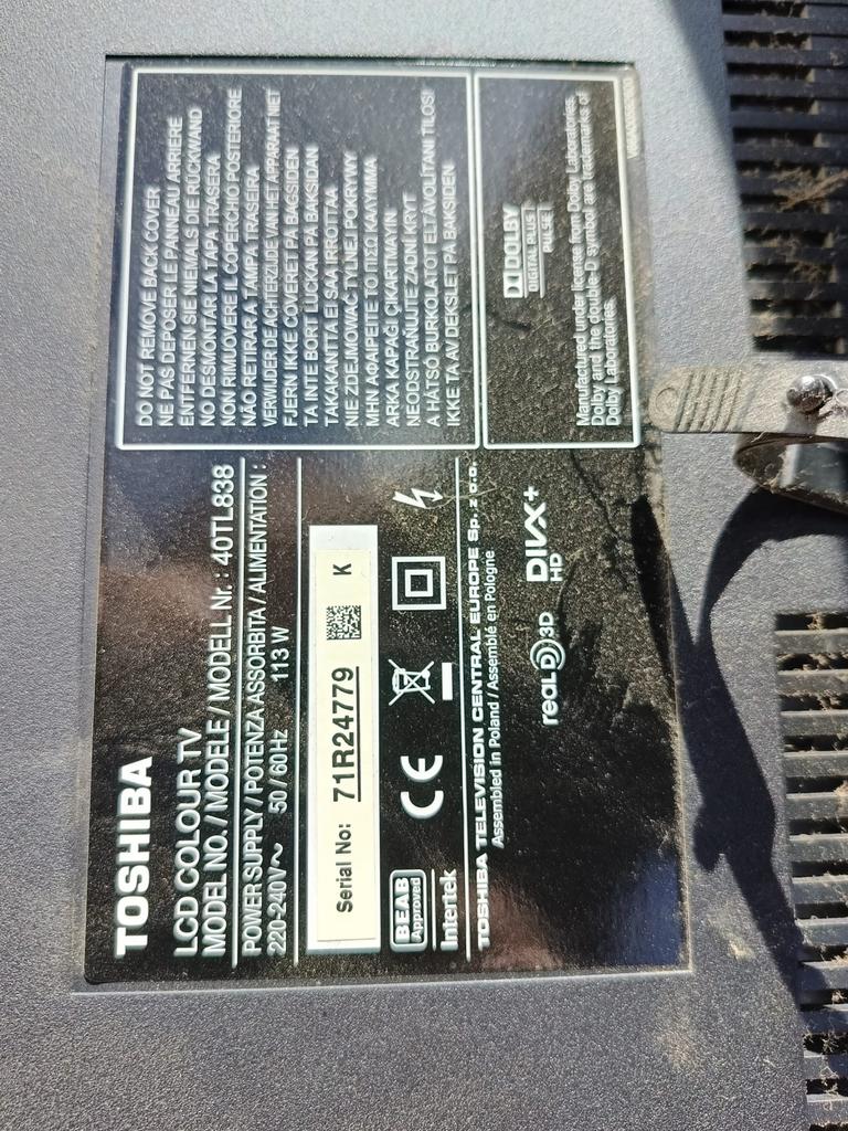 Toshiba 40TL838 LCD TV - 100 cm, Full HD, DivX HD, Ophalen, 50 Hz, LCD, 100 cm of meer