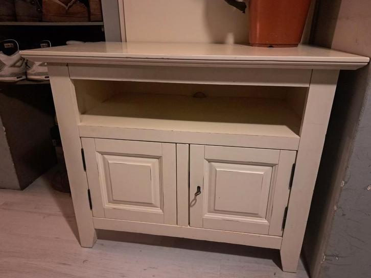 Crèmekleurig kastje met deurtjes en open vak, Huis en Inrichting, Kasten | Televisiemeubels, Gebruikt, Minder dan 100 cm, 50 tot 100 cm