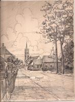 Usquert Dorpsgezicht tekening Sievers ca. 1950, Antiek en Kunst, Ophalen of Verzenden