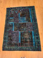 Vintage handgeknoopt perzisch patchwork 145x105, Info@SlatsAntiek.nl, Tweedehands, Groen, Ophalen of Verzenden