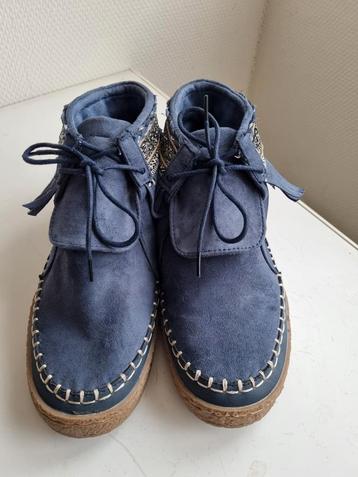 Suède blauwe enkellaarzen mt 37, boho, vinted, flower power beschikbaar voor biedingen