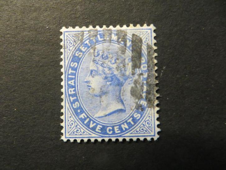 A03386: Straits Settlements QV 5 c CA, Postzegels en Munten, Postzegels | Azië, Ophalen of Verzenden