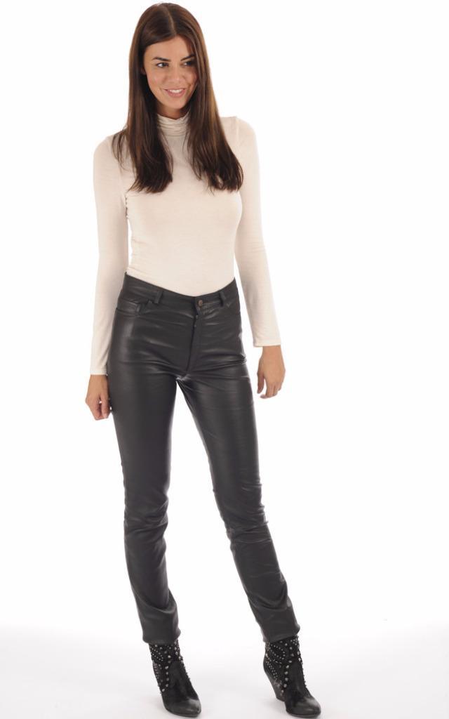 Strakke Zwarte Lamsleren Leren Broek Mt. 36 * Z.G.A.N. *, Kleding | Dames, Broeken en Pantalons, Zo goed als nieuw, Maat 36 (S)
