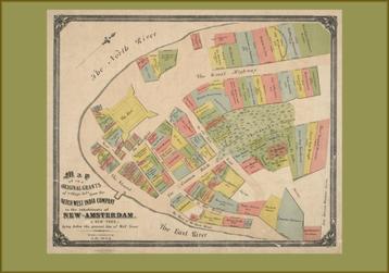 Grote landkaart van New Amsterdam (New York) uit 17e eeuw beschikbaar voor biedingen