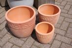 Set van 3 ronde terracotta bloempotten schalen terras tuin, Tuin en Terras, Bloempotten, Tuin, Rond, Nieuw, Minder dan 40 cm