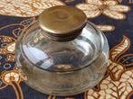Antieke Engelse inktpot van glas en koper 8,8 cm. uit 1880., Antiek en Kunst, Ophalen of Verzenden