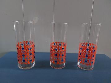 Retro longdrinkglazen oranje blauw zgan  beschikbaar voor biedingen