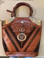 Vintage retro cognac leren schoudertas damestas design tas, Ophalen of Verzenden, Gebruikt, Bruin, Schoudertasje