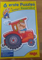 HABA ZES eerste puzzels 2+ tractor, koe, paard, appelboom, Ophalen of Verzenden, Meer dan 50 stukjes, Zo goed als nieuw, 6 maanden tot 2 jaar